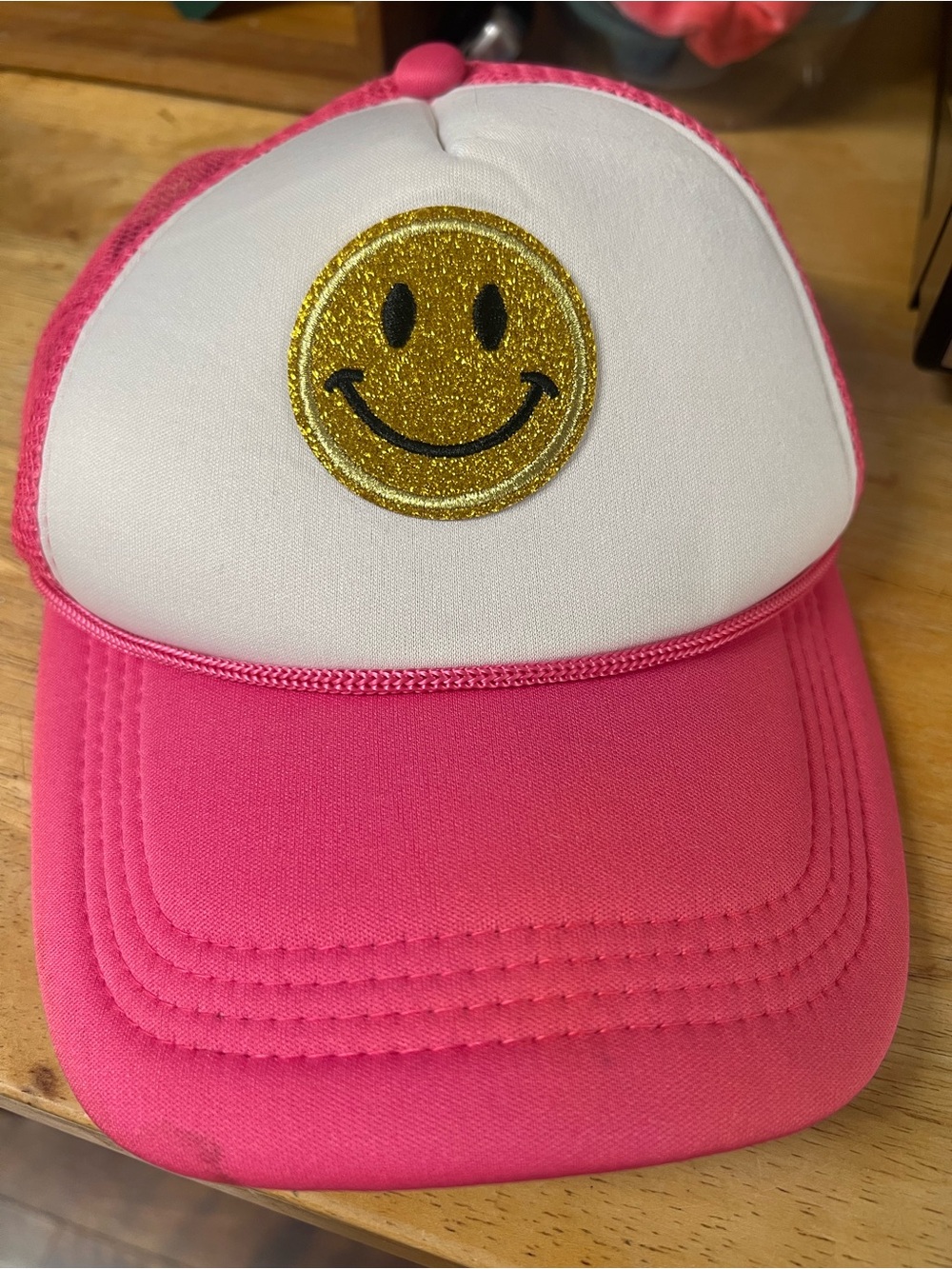 Kids Pink and White Smiley Trucker Hat